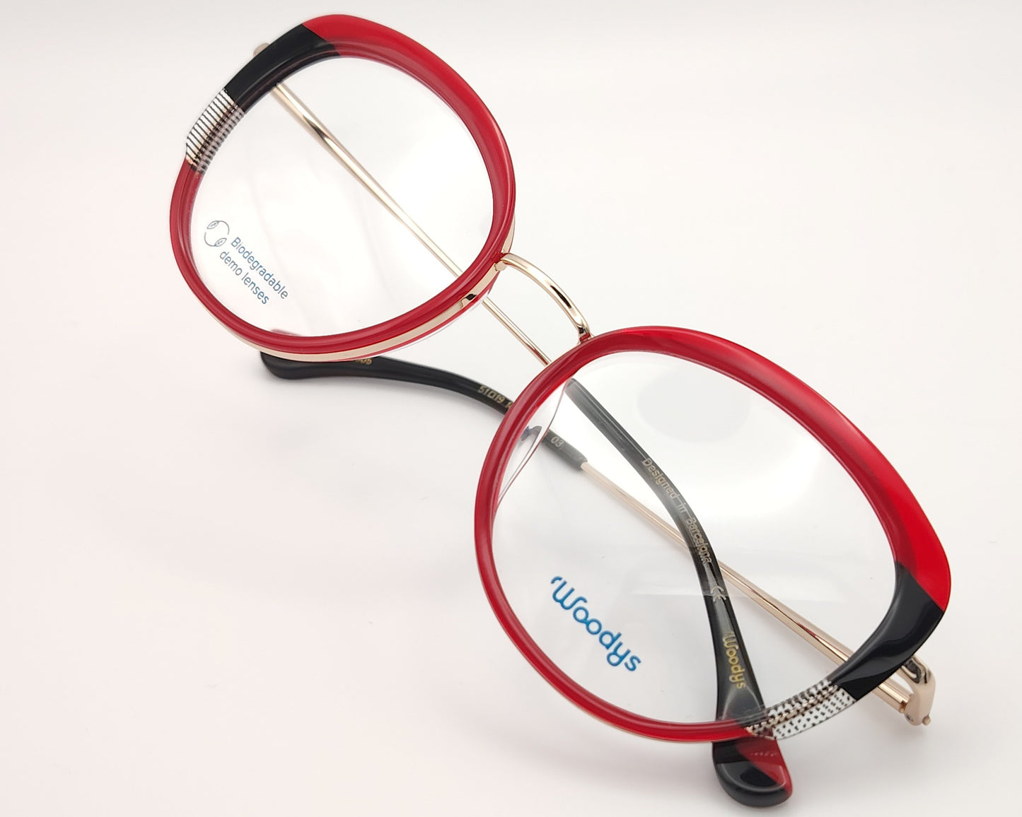 woodys kors 03 gafas de metal con aro de acetato en color rojo y negro con forma ovalada cat eyes