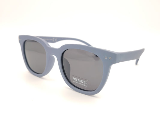 gafas de sol infantiles polarizadas con montura azul mate y lentes grises con protección uv