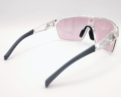 gafas de sol deportivas adidas sp0108 con montura transparente y lentes fotocromáticas en tono rosa