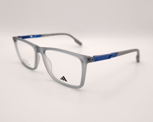 adidas sp5070 020 gafas graduadas de forma rectangular con montura en gris translúcido y detalles en azul diseño ligero