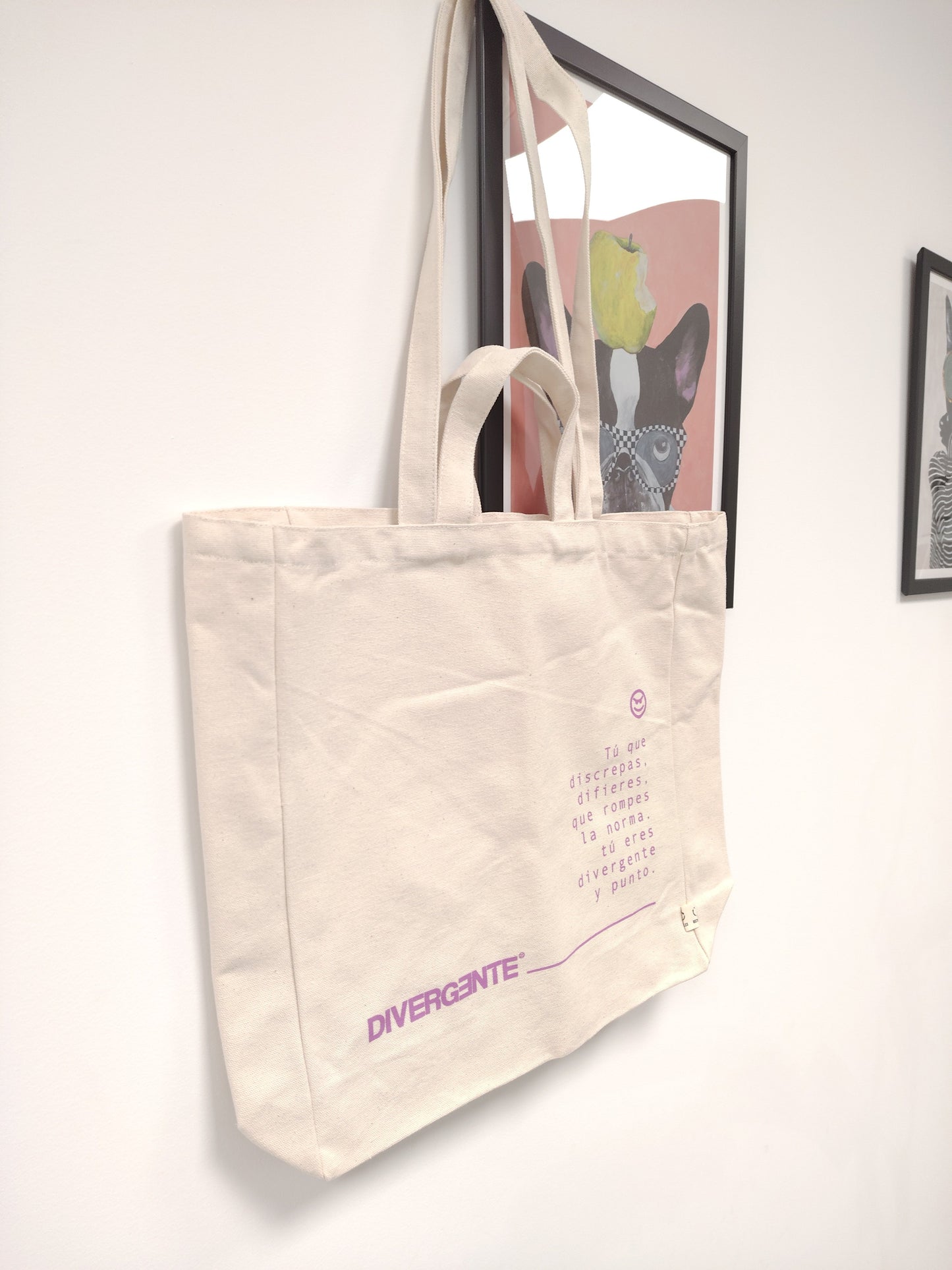 bolsa tote divergente de algodón reciclado blanco roto con cremallera lateral