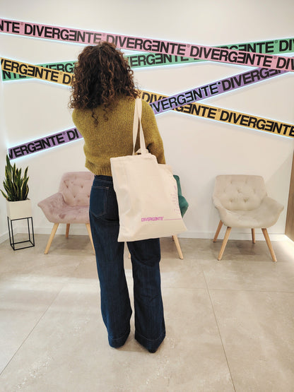 bolsa tote divergente de algodón reciclado blanco roto con cremallera lateral