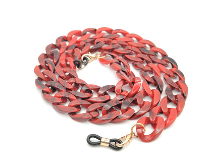 cadena para gafas de eslabones grandes en rojo jaspeado