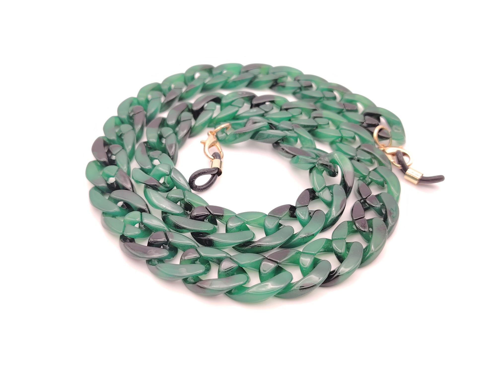 cadena para gafas de eslabones grandes en verde jaspeado
