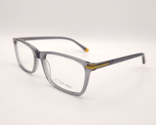 gafas graduadas en gris traslúcido rectangulares con detalles en amarillo 