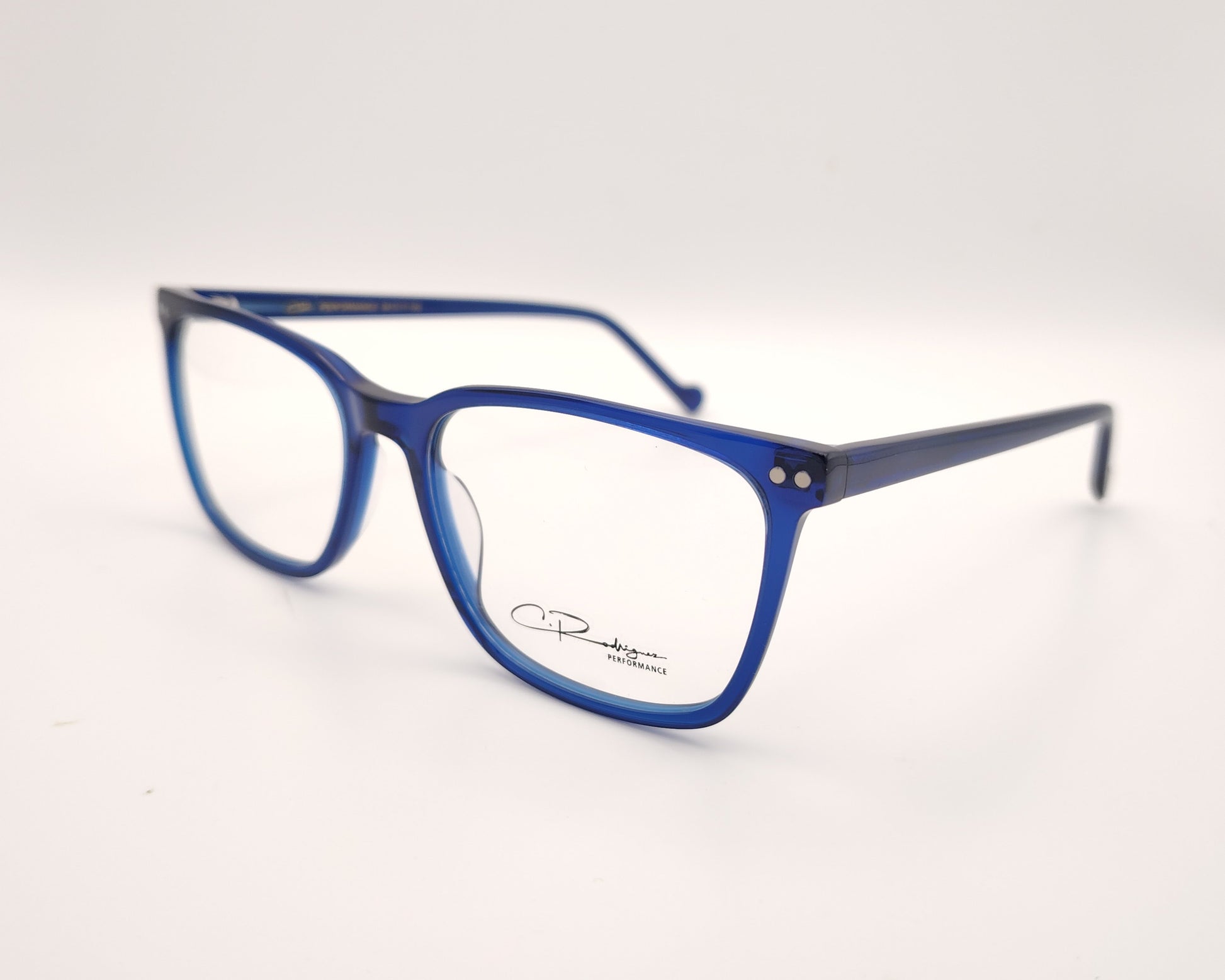 gafas graduadas rectangulares azul translúcido de pasta ligera
