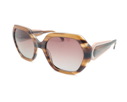 gafas de sol polarizadas oversize veteadas en tonos marrón miel con varillas color maquillaje