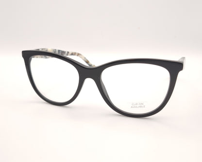 gafas carolina herrera negras con varillas moteadas y clip-on solar con lentes oscuras
