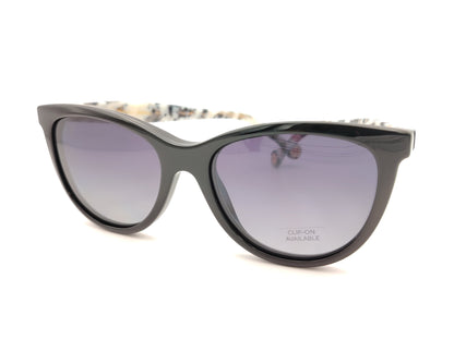 gafas carolina herrera negras con varillas moteadas y clip-on solar con lentes oscuras