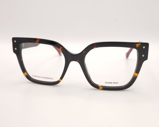 gafas carolina herrera carey cuadradas con varillas burdeos y detalles metálicos