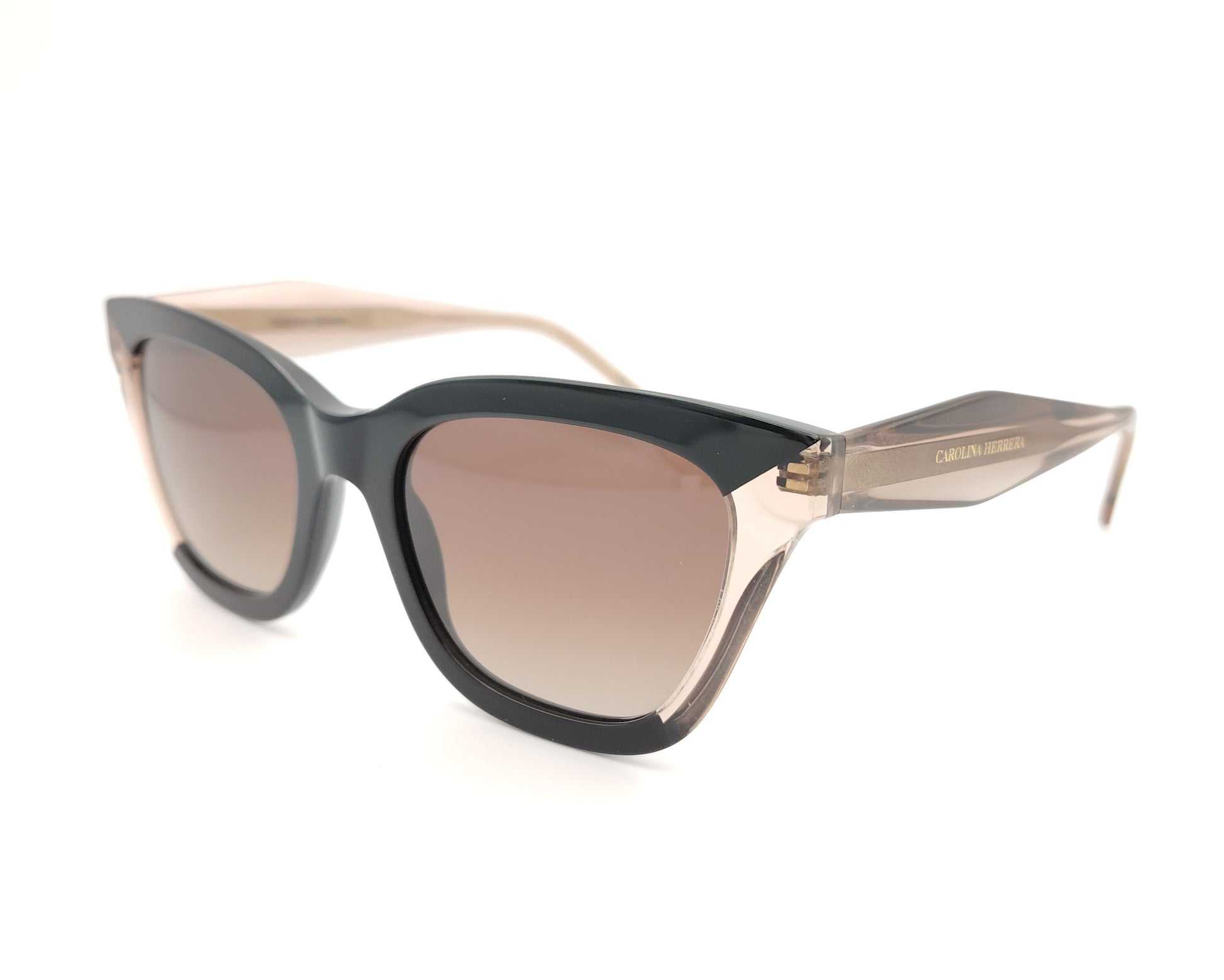 gafas de sol carolina herrera cat eye negras y nude translúcidas con lentes degradadas marrones