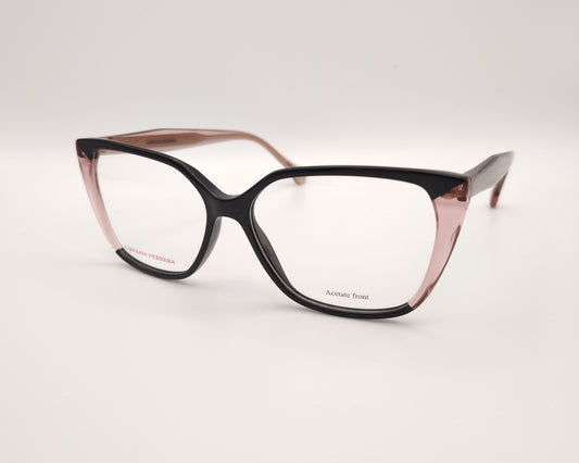 gafas graduadas carolina herrera de forma cuadrada en negro y rosa translúcido con varillas finas