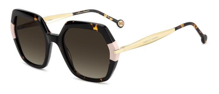 gafas de sol carolina herrera oversize geométricas carey con detalles nude y varillas doradas