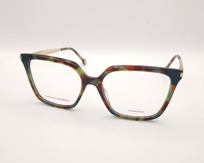 gafas graduadas carolina herrera de forma cuadrada en acetato multicolor con varillas metálicas doradas