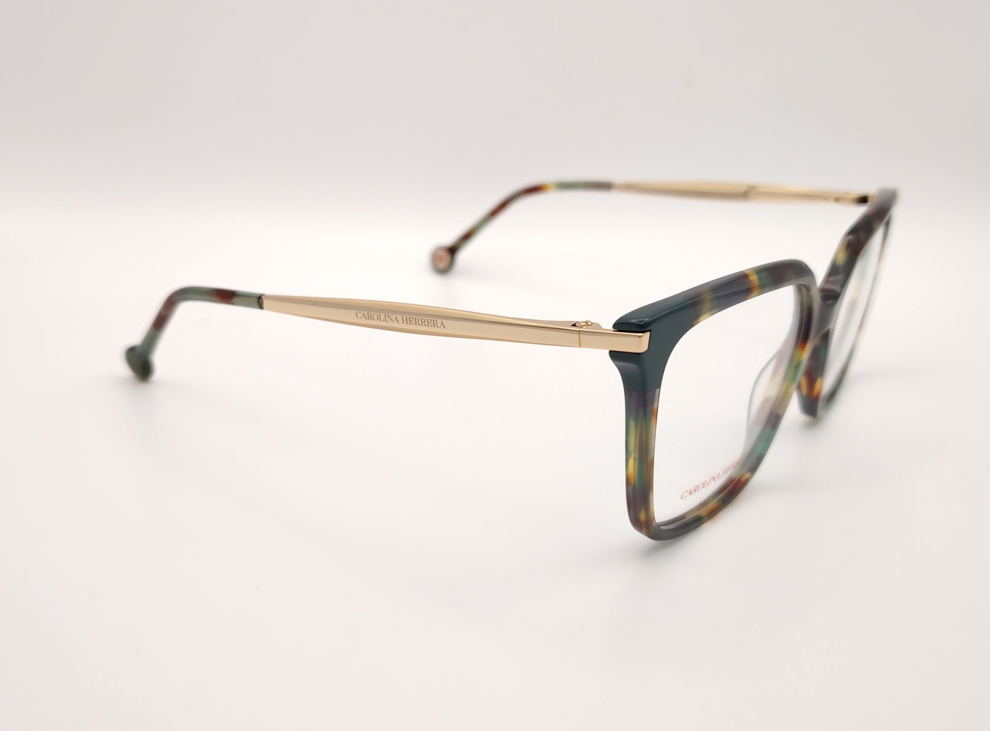 gafas graduadas carolina herrera de forma cuadrada en acetato multicolor con varillas metálicas doradas