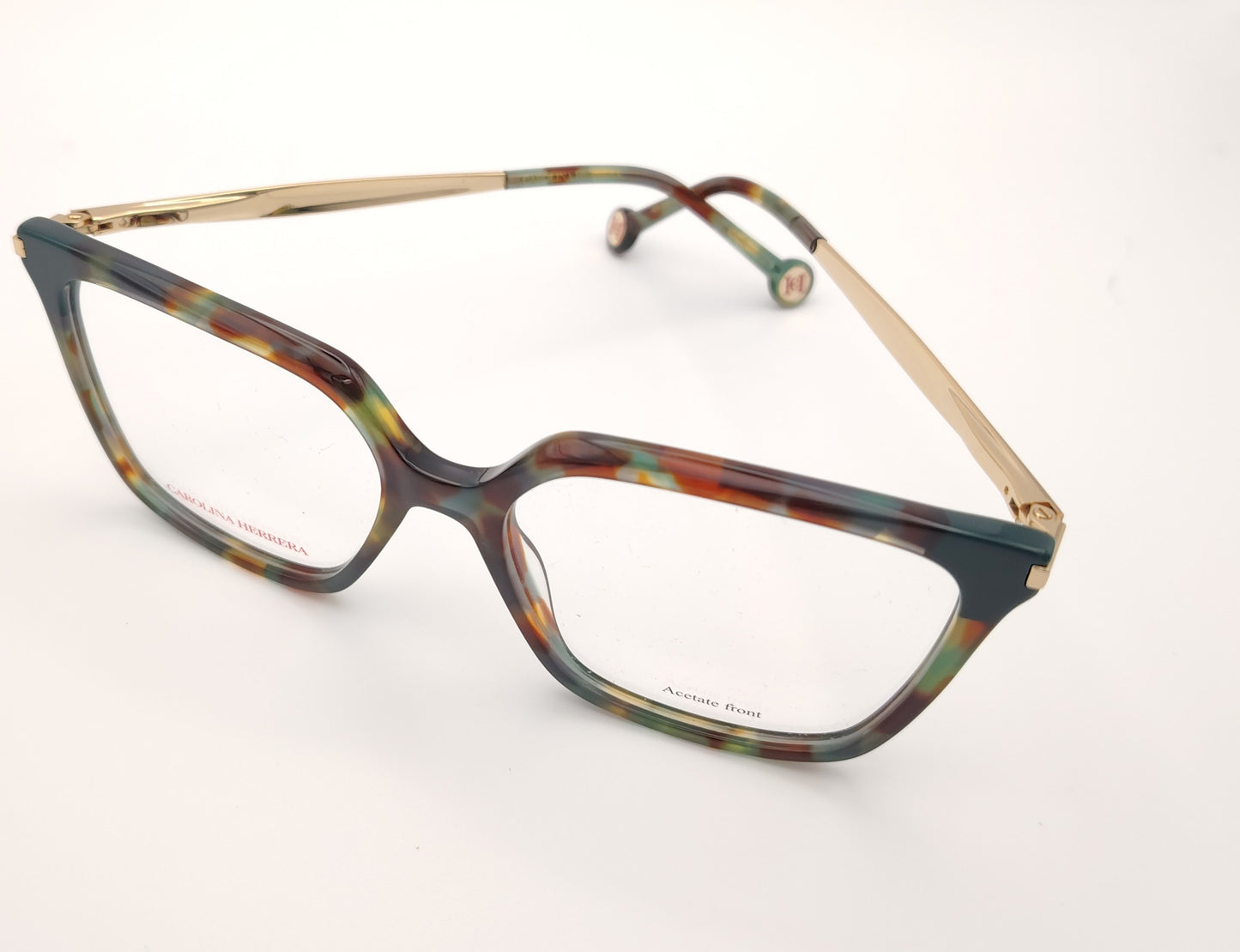 gafas graduadas carolina herrera de forma cuadrada en acetato multicolor con varillas metálicas doradas
