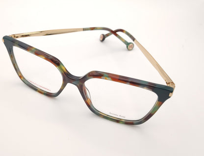 gafas graduadas carolina herrera de forma cuadrada en acetato multicolor con varillas metálicas doradas