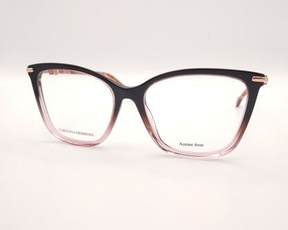 gafas carolina herrera  con degradado de berenjena a rosa y varillas finas doradas con detalles carey 
