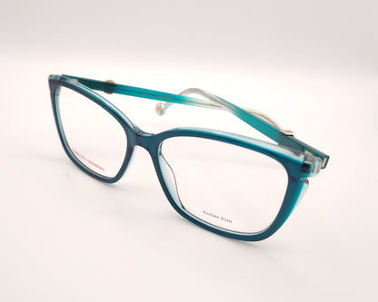 gafas graduadas carolina herrera azul petróleo translúcidas con forma cat eye  suave y detalle dorado