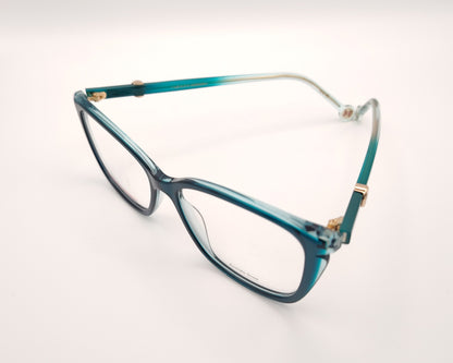 gafas graduadas carolina herrera azul petróleo translúcidas con forma cat eye  suave y detalle dorado