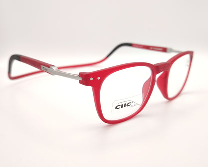 gafas clic flex de lectura con montura roja translúcida y graduación más dos