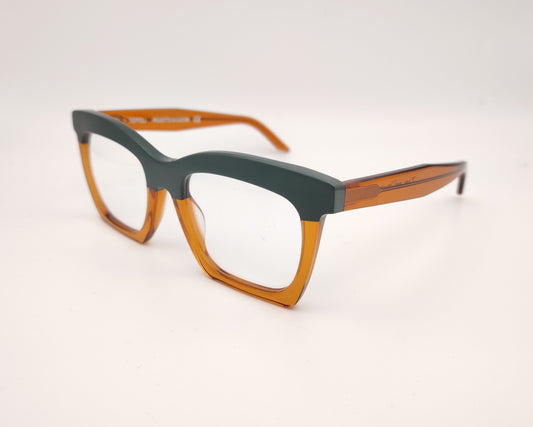constantino toffoli t108 gafas de acetato en formato cuadrado en ocre traslúcido y verde mate