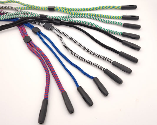 cordones ajustables de colores para gafas con extremos de goma negra