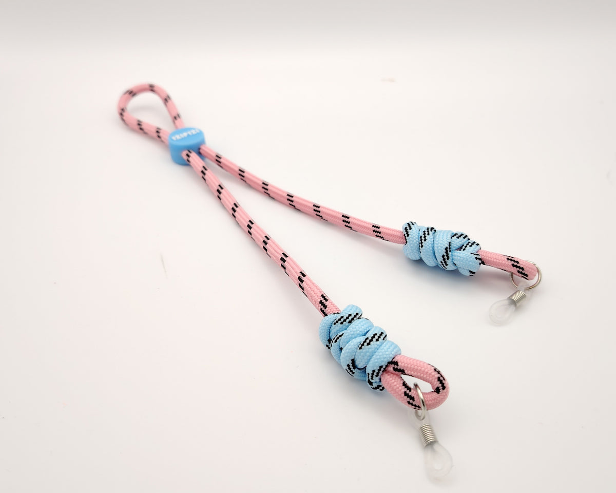 cordones para gafas infantiles de color rosa y celeste con nudos suaves y ajuste adaptable