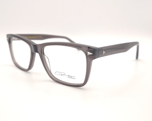 gafas graduadas rectangulares gris translúcido  de diseño moderno con detalles metálicos