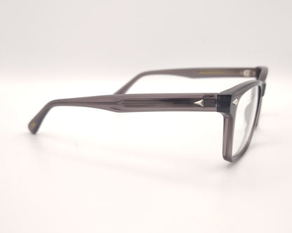 gafas graduadas rectangulares gris translúcido  de diseño moderno con detalles metálicos