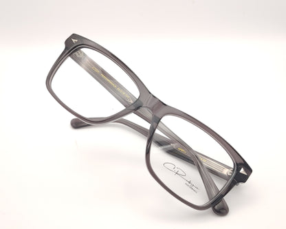gafas graduadas rectangulares gris translúcido  de diseño moderno con detalles metálicos