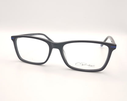 gafas graduadas negras rectangulares con detalles azules diseño moderno ligero
