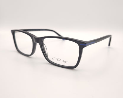 gafas graduadas negras rectangulares con detalles azules diseño moderno ligero