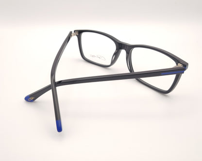 gafas graduadas negras rectangulares con detalles azules diseño moderno ligero