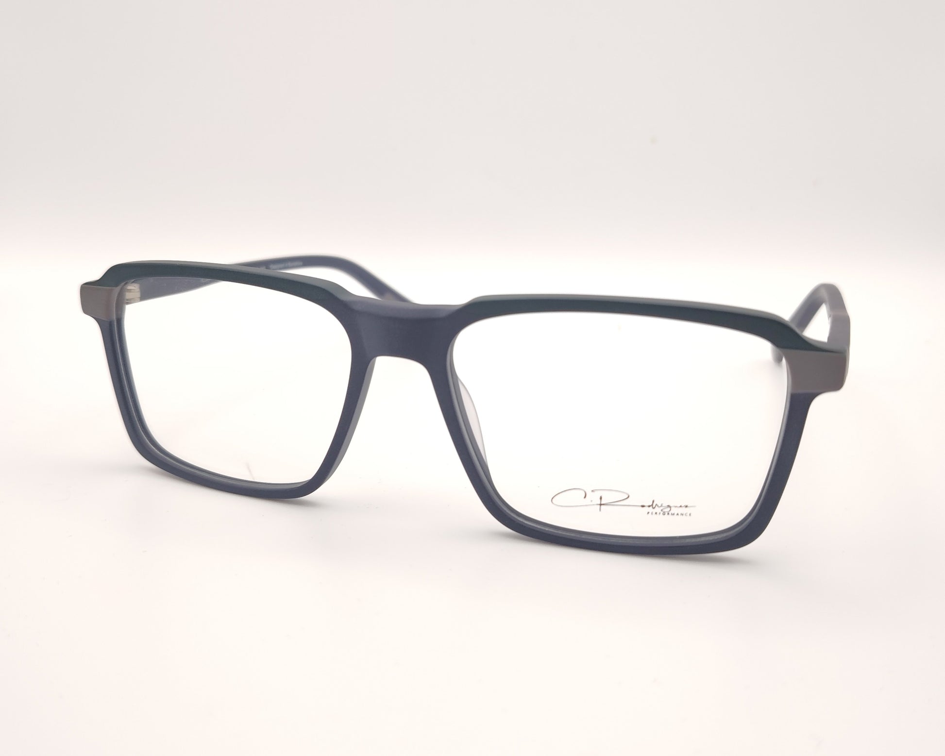 gafas graduadas rectangulares azul mate con detalles en  gris
