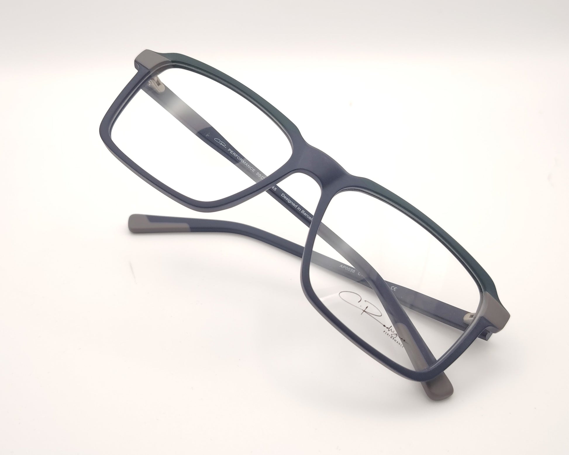 gafas graduadas rectangulares azul mate con detalles en  gris