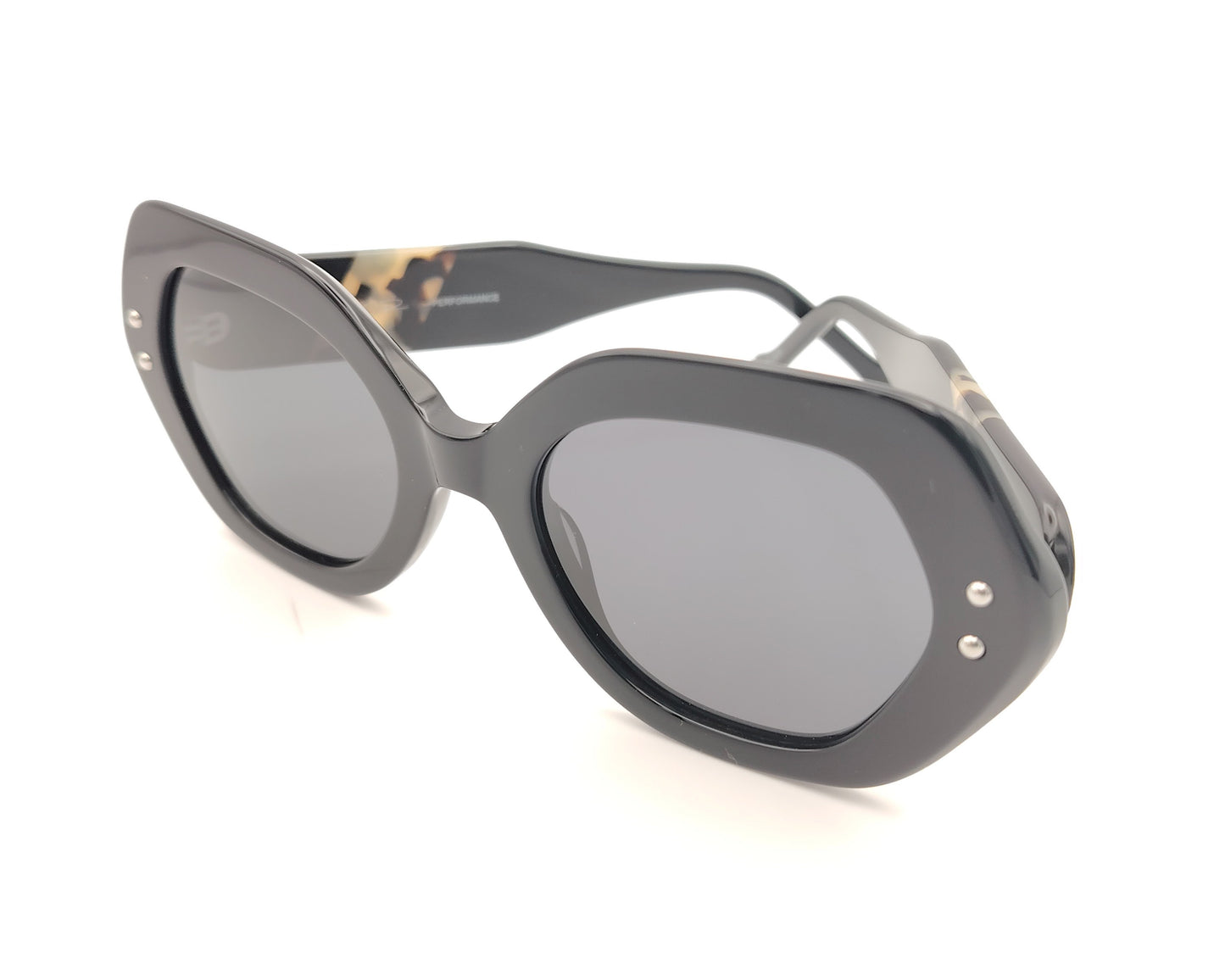 gafas de sol negras de acetato con lentes polarizadas negras y forma amplia