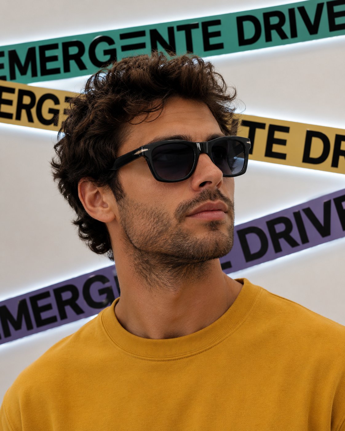 gafas de sol negras con montura rectangular y lentes degradadas oscuras