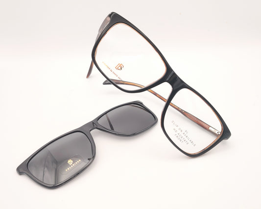 gafa david beckham db 1234 05k de pasta negra rectangular con clip solar polarizado