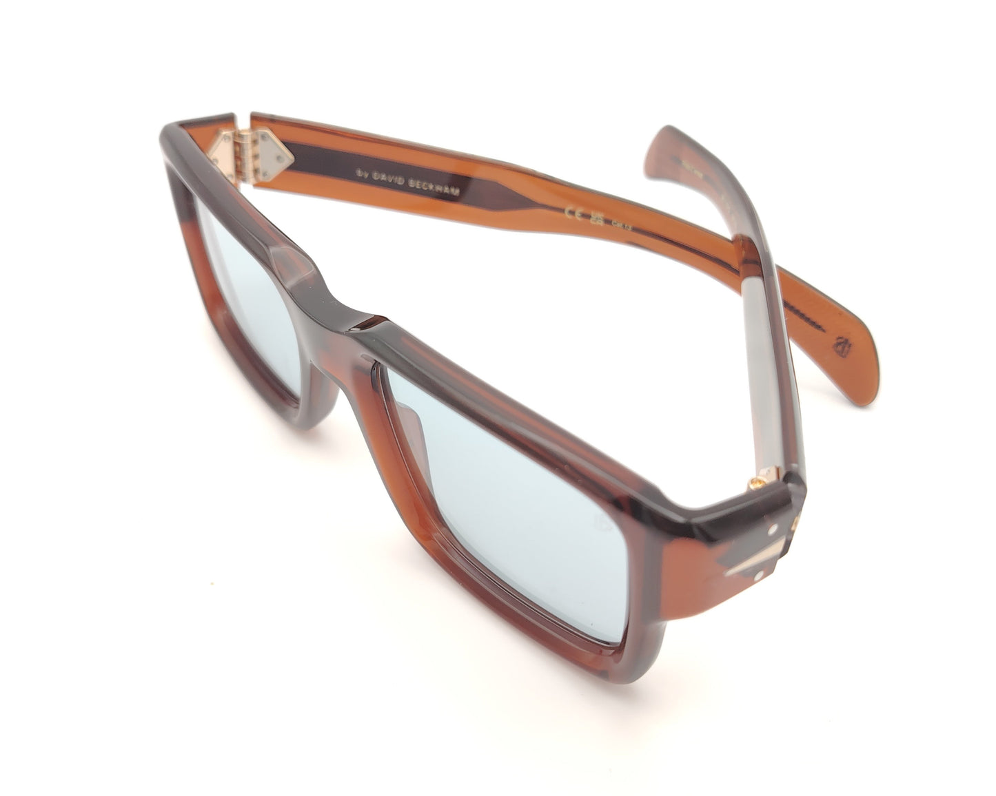 gafas de sol rectangulares de acetato marrón translúcido con lentes azules fotocromáticas