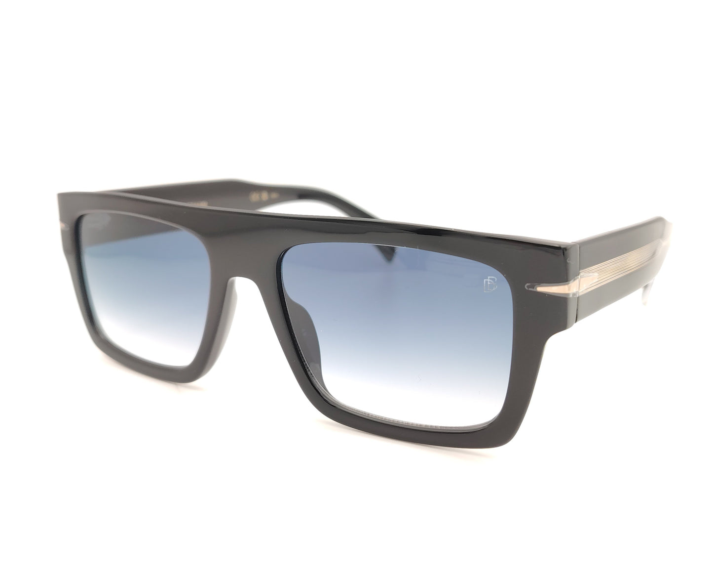 gafas de sol negras de montura rectangular con lentes degradadas azules