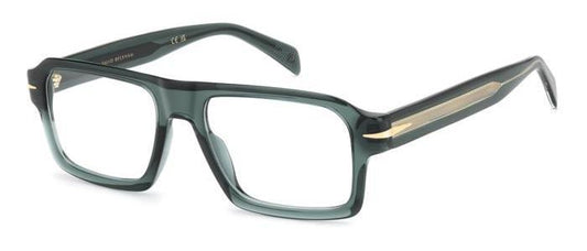 gafas graduadas rectangulares de acetato azul petróleo translúcido con detalle metálico en las varillas