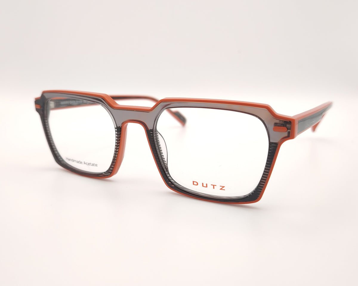 gafas graduadas dutz dz2373 de acetato naranja y gris translúcido con montura rectangular geométrica