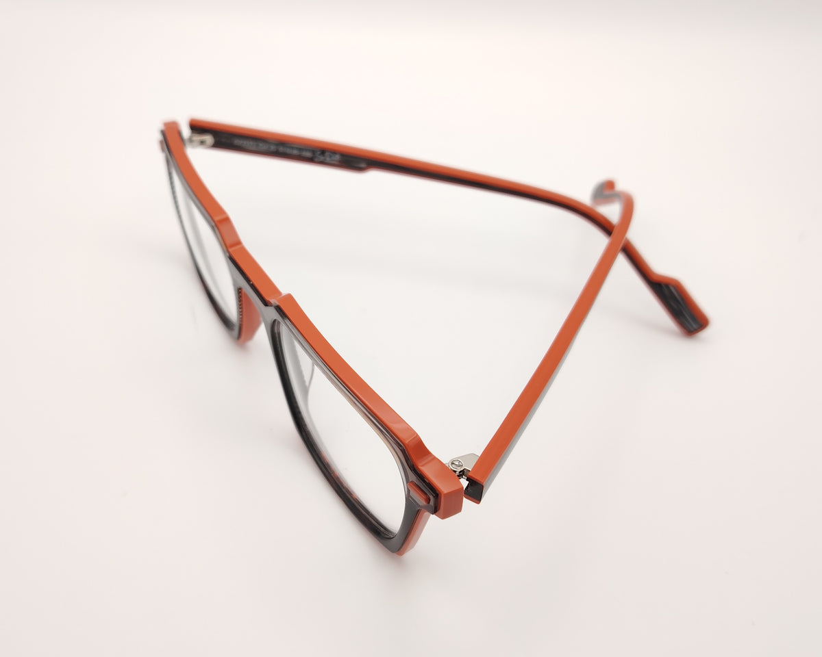 gafas graduadas dutz dz2373 de acetato naranja y gris translúcido con montura rectangular geométrica