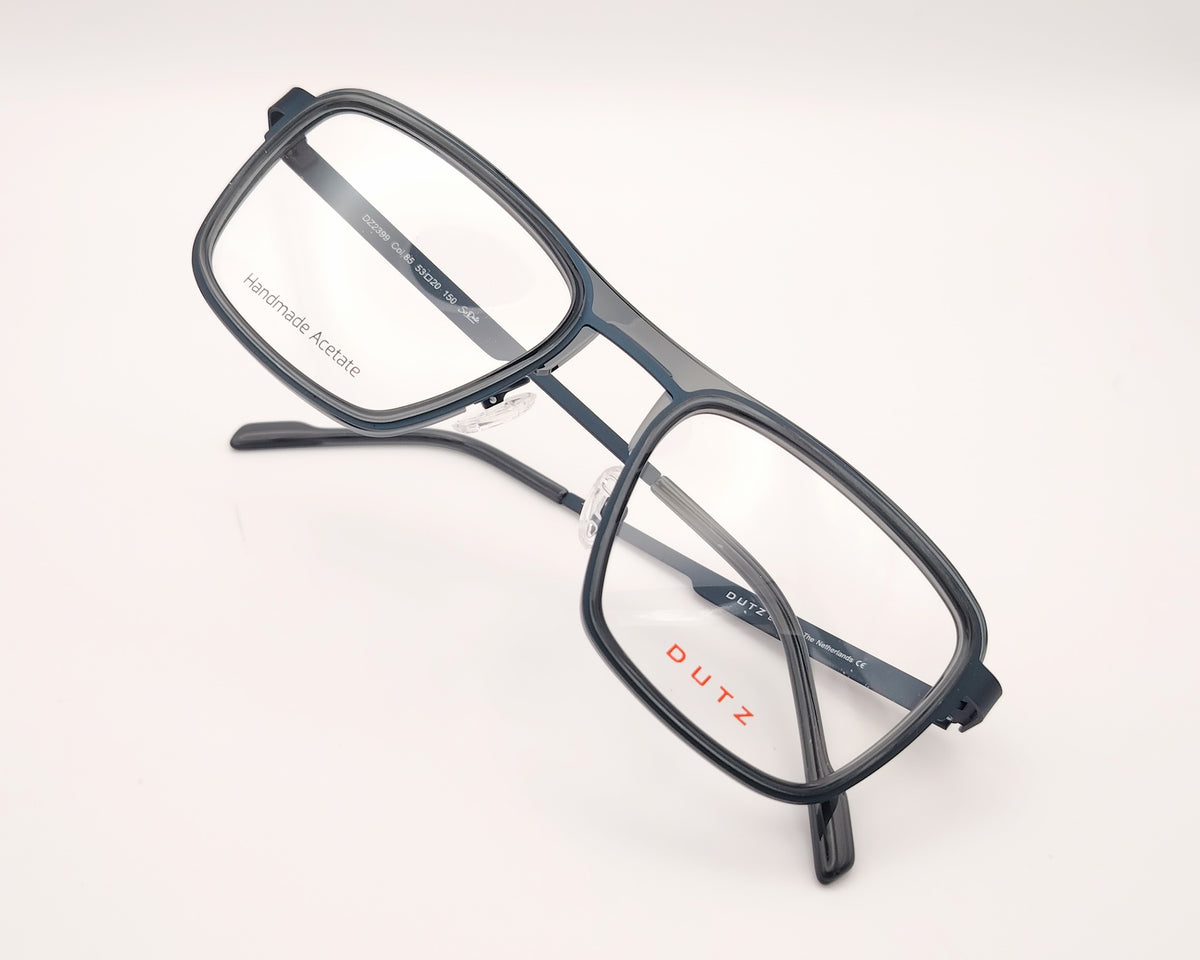gafa dutz dz2399 85 rectangular con doble puente de metal azul oscuro y acetato gris translúcido