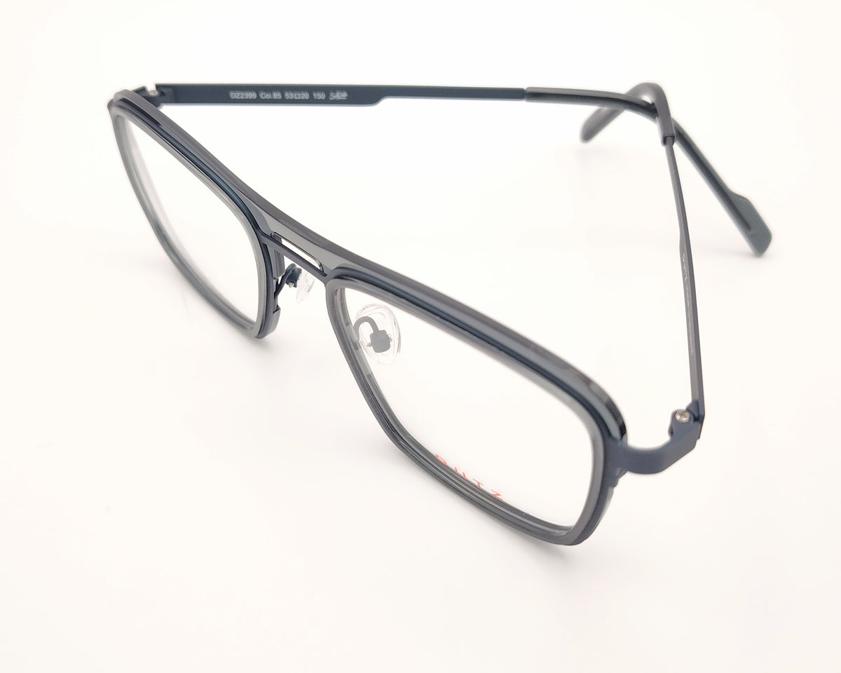 gafa dutz dz2399 85 rectangular con doble puente de metal azul oscuro y acetato gris translúcido