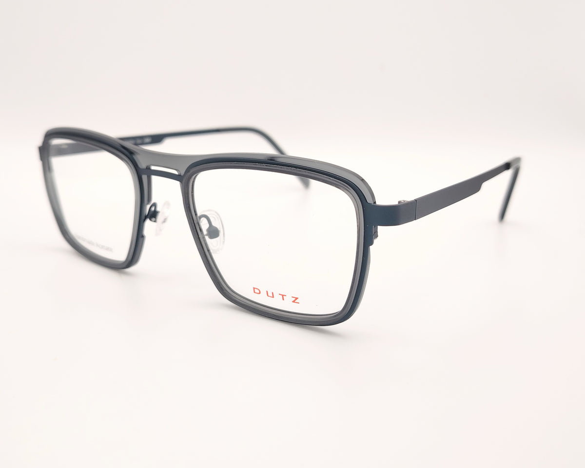 gafa dutz dz2399 85 rectangular con doble puente de metal azul oscuro y acetato gris translúcido