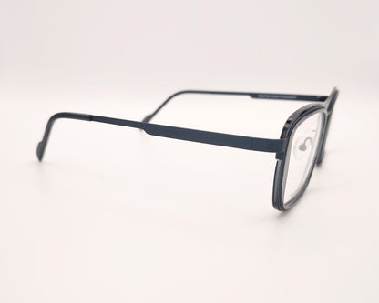 gafa dutz dz2399 85 rectangular con doble puente de metal azul oscuro y acetato gris translúcido