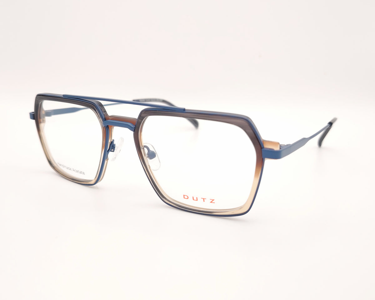 gafa dutz dz2400 45 rectangular con acetato translúcido marrón a beige y metal azul