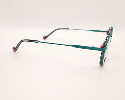 gafa dutz dz2402 46 redonda verde con estampado blanco y negro y detalles en fucsia
